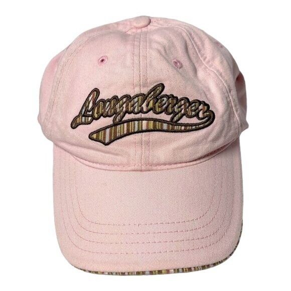 Longaberger Hat Pink Ball Cap VINTAGE Pink Logo Stripes Adjustable Cotton - Picture 1 of 7